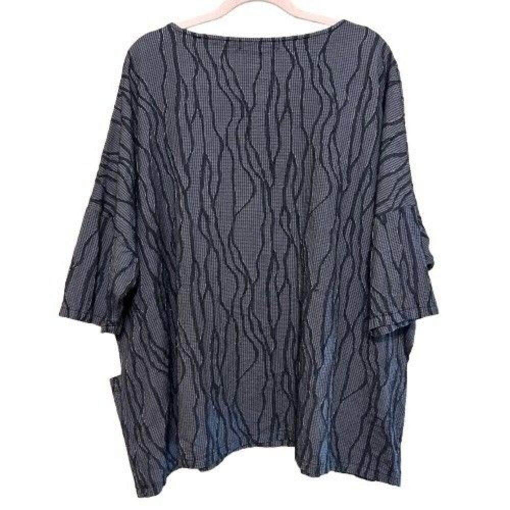 Como Mango Textured Oversize Tunic Top Women O/S Black Gray Lagenlook Art Wear